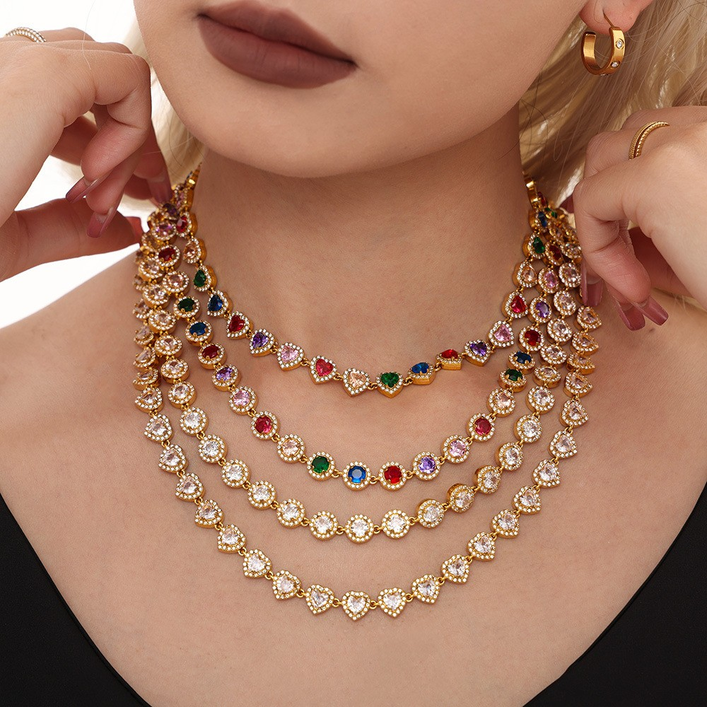 18K Gold Plated Luxury Circle & Heart Zircon Jewelry Set