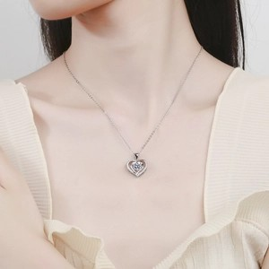 Heart Pendant Necklace Zirconia Double Layer Cross Chain