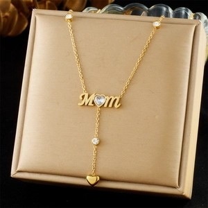 Gold Heart Zirconia Mom Necklace