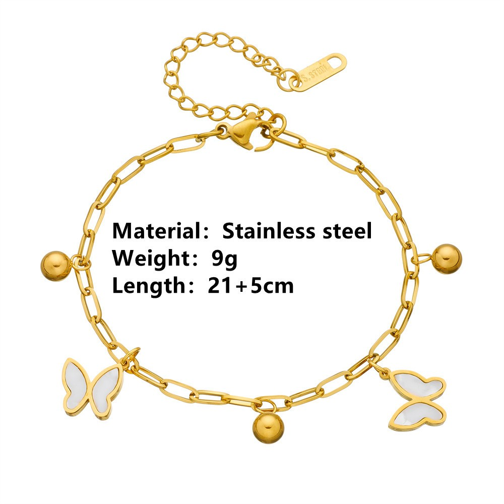 Sweet Star Heart Butterfly Anklet – 18K Gold Plated Titanium Steel Acrylic Inlay Jewelry for Women