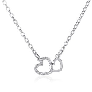 Cute Rhinestone Double Heart Necklace for Women