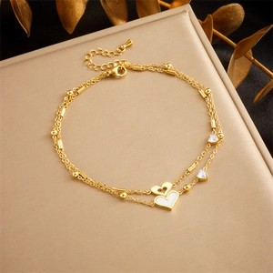 Double Layer Heart Gold Anklet for Women | Stainless Steel Shell