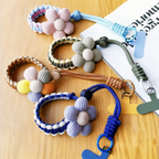 Handmade Braided Phone Lanyard Wrist Strap with Plush Flower Charm