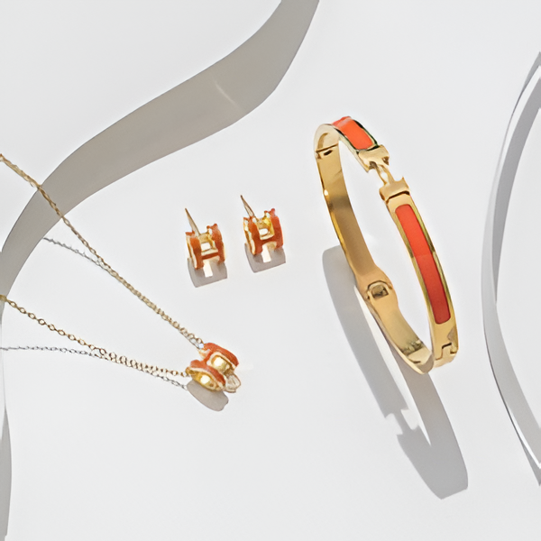 Gold Tone H Jewelry Set for Women | Colorful Enamel