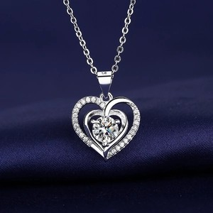 Heart Pendant Necklace Zirconia Double Layer Cross Chain