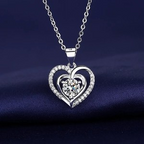 Heart Pendant Necklace Zirconia Double Layer Cross Chain