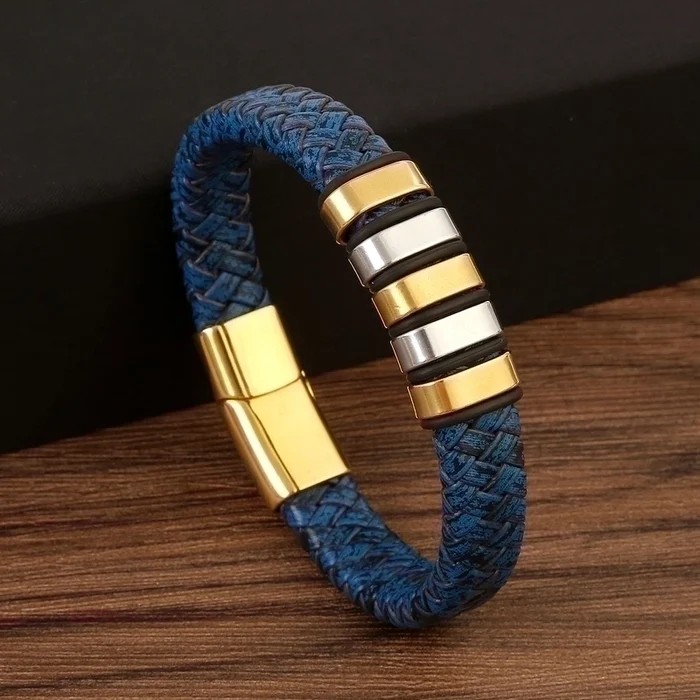 Men’s Stainless Steel Leather Magnetic Bracelet